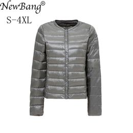 Bang Brand Women's Down Jacket Ultra Light Women Collar-less Coat Feather Lightweight Portable Thin Slim s 211008