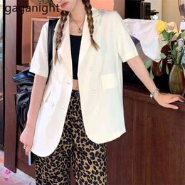 Women Short-sleeved Button Solid Blazer Summer Fashion Ladies Thin Jacket Female Simple Back-Split Casual Blazers 210601