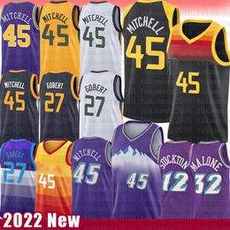Basketball Jerseys Donovan Mitchell Mens Shirts Rudy Gobert John Stockton Karl Malone 2022 Jersey 45 27 12 32