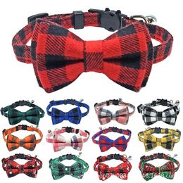 Cat Collars & Leads Pet Breakaway Collar Bow Tie Bowknot And Bell Cute Plaid Christmas Red Elastic Adjustable Dog With Sash Small