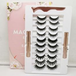 10 Pairs Cils magnetic eyelash set fake lashes 2 liquid eyeliner and a tweezer 3D magnet reusable no glue lash extentions 20 sets a lot