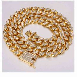 Hip Hop 20mm Rhinestone Bracelet Necklace Big Gold Domineering Exaggeration Miami Cuban Chain Rapper Jewellery