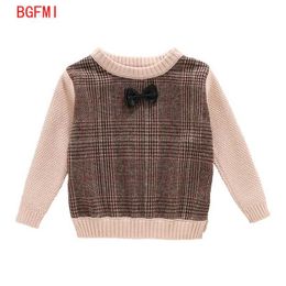 Newest Newborn Baby Boy Bow Knitted Long Sleeve Fall Kid Winter Boys Sweater Plaid Loose Pullover Casual Tops Kids Clothes 2-7 T Y1024