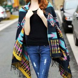 Fashion Women Winter Poncho Ethnic Printed oodie Cape Bohemia Acrylic Wool Shawl Scarf Ladies Sweater Fringe Hooded7336795