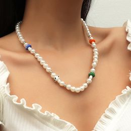 Fashion Female White Pearl Necklaces For Women Cute Multicolor Ceramic Mushroom Chokers Necklace Ladies Party Jewellery Gifts