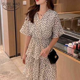 summer women's dresses short sleeve chiffon women dress fashion womens clothing v collar a-line cupcake dress women 3502 50 210528