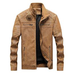 British Style Zipper Coats Men Spring BERETTA Brand Print Customizable Solid Colour Fleece Zipper Leather Jacket Mens Trend Y1109