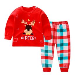 0-3Yar Çocuk Pijama Bebek Giyim Seti Çocuklar Pijama Sonbahar Pamuk Gecelikler Erkek Kızlar Noel Pijama Pijamas Set G1023