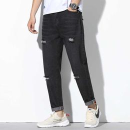 2020 Young Men Loose Jeans Casual Straight Harem Pants Men Causal Ankle Length Jeans Homme X0621