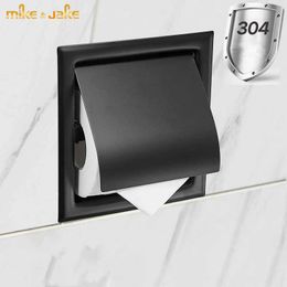 Black Recessed Toilet Tissue Paper Holder stainless steel 304 wall paper holder 304 SUS Double Wall Bathroom Roll Box 210709