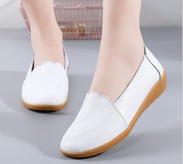 Cowhide tendon-soled shoes, comfortable non-slip women's casual soft-soled peas shoes wedge heel flat shoes lazy shoes