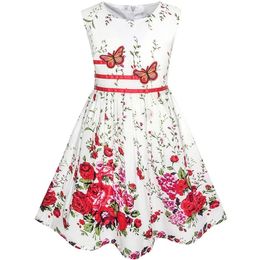 Girls Dress Floral Bow Tie Party Disfraz Elegant Sleeveless Casual Ball Gown Summer Princess Wedding Unicorn Vintage Carnival 210303