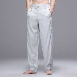 SHAN BAO original brand men's linen casual pants spring and summer style straight loose pants white Grey black 210531