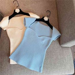 Special Design Square Neck Sexy Knitwear Slim Strapless Women Thin Sweater High Quality 210812