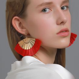 S2526 Bohemia Fashion Jewelry Fan Tassels Dangle Stud Earrings Vintage Geomtric Earrings