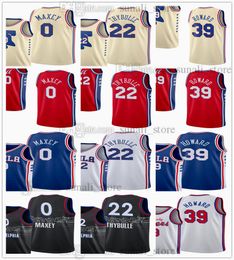 2021 Basketball Jerseys 0 Tyrese Maxey 22 Matisse Thybulle 39 Dwight Howard City Black Earned Cream Blue Red White Colour Sports Shirts
