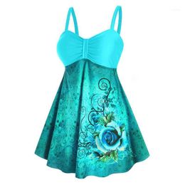 Big Size 5XL Swimsuit Sexy Fllower Print Bathing Suit Plus Crop Top Skirt Swimwear Women Two Piece Halter Swim Dress1