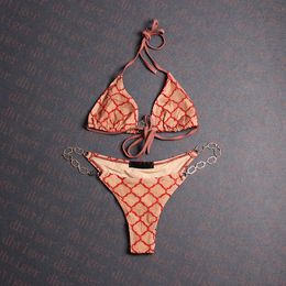 Brand Letter Chain Bikinis Set Luxury Embroidery Women Swimsuits Creative Personality Designer Female Two Pieces Sets