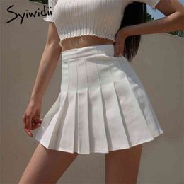 Syiwidii Pleated Skirt Woman Pink White Black Lolita Kawaii Summer Mini Skirts Plus Size Fashion Clothing Cute Sweet Girls 210629