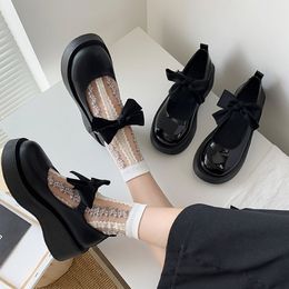 Lolita Shoes Women Platform Mary Janes Shoes Big Butterfly Girls Shoes Women Thick Sole Shallow Black Spring Autumn 8851N