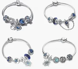 Fine jewelry Authentic 925 Sterling Silver Bead Fit Pandora Charm Bracelets Galaxy Eternal Hot Chain Bracelet Set Safety Chain Pendant DIY beads