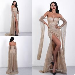 Sparkling Sliver Mermaid Prom Gown Dubai Glitter Sequins Sweetheart Robe De Soiree Chic Abendkleider Long Sleeves Custom Made Evening Dress
