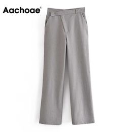 Aachoae Chic Grey Wide Leg Pants Women High Waist Casual Long Pants 2021 Office Zipper Fly Solid Colour Trousers Female Q0801
