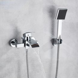 Chrome Waterfall Shower Faucet Wall Mounted Handheld Shower Mixer Tap Waterfall spout Bathtub Mixer Faucet Plastic Shower Brack