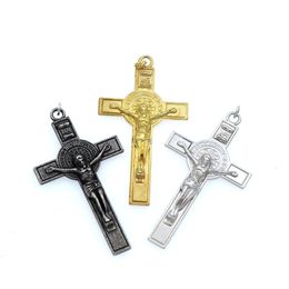 15Pcs Catholicism Benedict Medal Cross Crucifix Charms Pendant Spacer Charm Beads Antique Silver/gold/Black JewelryFindings T1783