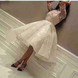 New Knee Length Tail Dresses 2018 Jewel Half Sleeve Short Ball Gown Dress Lace Arabic Prom Party Evening Gowns Cheap Custom Made 328 328
