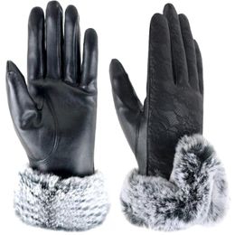 Sports Gloves Solid Women Black Leather Autumn Winter Lady Warm Fur Party Mittens High Quality Tactical Hands