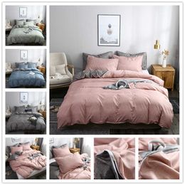 FAMIFUN Classic Bedding Set Solid Color Duvet Cover Sets Quilt Covers Pillowcases European Size King Queen Gray Blue Pink Green 210615