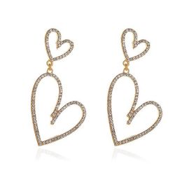 New Diamond Double Heart Ear Drop Hollow Metal Love Dangle Earrings Women Gifts Heart Hanging Stud Earring Jewellery Wholesale