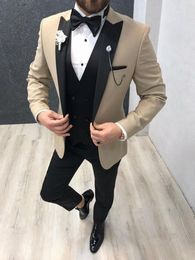 New Style Groomsmen Peak Black Lapel Groom Tuxedos One Button Men Suits Wedding/Prom/Dinner Best Man Blazer ( Jacket+Pants+Tie+Vest ) W986