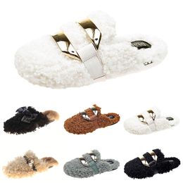 Wholesale Newly autumn winter womens slippers metal chain all inclusive wool slipper for women outer wear plus big szie Muller half drag shoes 35-40
