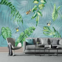 Wallpapers Milofi Custom Large 3D Wallpaper Mural Nordic Hand Painted Tropical Plants Bird Background Wall Decoration