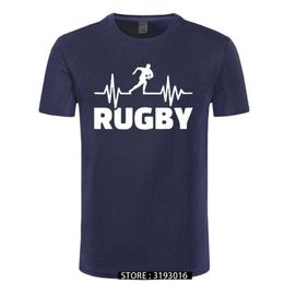 Heartbeat Of Rugbying T-shirts Men Summer Fashion Short Sleeve T Shirt Cotton Funny Printed Tops Sporting Mens Tee 210629