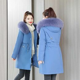 Parka hair plush inside led long sent to overcome in the female han edition cultivate morality down cotton-padded jacket 211216