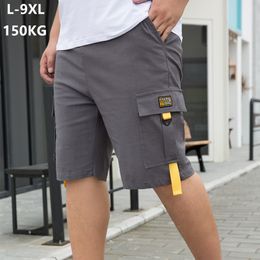 Summer Cargo Shorts For Men Plus Size 6XL 7XL 8XL 9XL 150KG Black Grey Knee Length Cotton Mens Khaki Hiphop Pockets Boys Short C0222