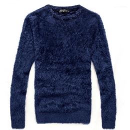 Осенне-зимний свитер мужской толстый мохеровый вязаный пуловер с длинными рукавами и круглым вырезом модный тонкий теплый мужской J7151