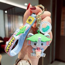 Creative Drinking Tiger Doll Keychain Cartoon Classic Animal Landyard Key Chians Holder for Women Bag Pendant Gift Car Keyring G1019