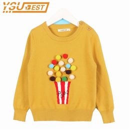 Spring Baby Girls Sweater Winter Autumn Kid Knitwear Popcorn Sweaters for Girl Knitted Sweater Pullover Clothes Yellow Grey Pink 210308