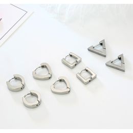 Hoop & Huggie 1PC Punk Round Triangle Stainless Steel Earrings Women Men Jewelry Simple Metal Color Square Heart Basic Ear E220