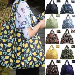 Storage Bags Floral Printed Eco Shopping Bag Fashion Printing Foldable Reusable Tote Folding Pouch Convenient Large-capacity