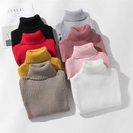 Girls Sweaters Turtleneck Solid Colour Knitting Sweater Autumn Children Clothing White Pullover Kids Tops 2t 3 4t 8 12 13 Years 211104
