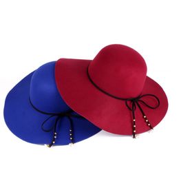 High Quality Wool Felt Fedoras hat Solid Ladies Floppy Cloche Wide Brim Dome Cap