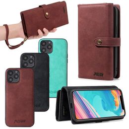 Premium Zipper Wallet Leather Cases For Iphone 13 12 Mini 11 Pro Max XR XS 7 8 Plus Samsung S10 S20 S21 Ultra Note 20 Magnetic 2 in 1 Detachable Phone Cover