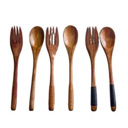 500sets/lot 18*3cm Wooden Spoon +Wood Fork Kitchen Cooking Utensil Ice Cream Coffee Tea Soup Spoon Creative Dinner Tableware