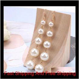 Luxury Designer Pearl Dangle Earrings Jewellery Simple Elegant Long Tassel Chandeliers Earring For Women Gifts Pearl Dangle Earrings Kh1 Dp2K8