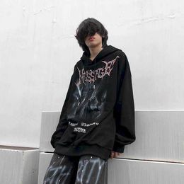hip-hop printed hooded sweatshirt men's European American street rock bombing hoodies punk Harajuk wear top 210526